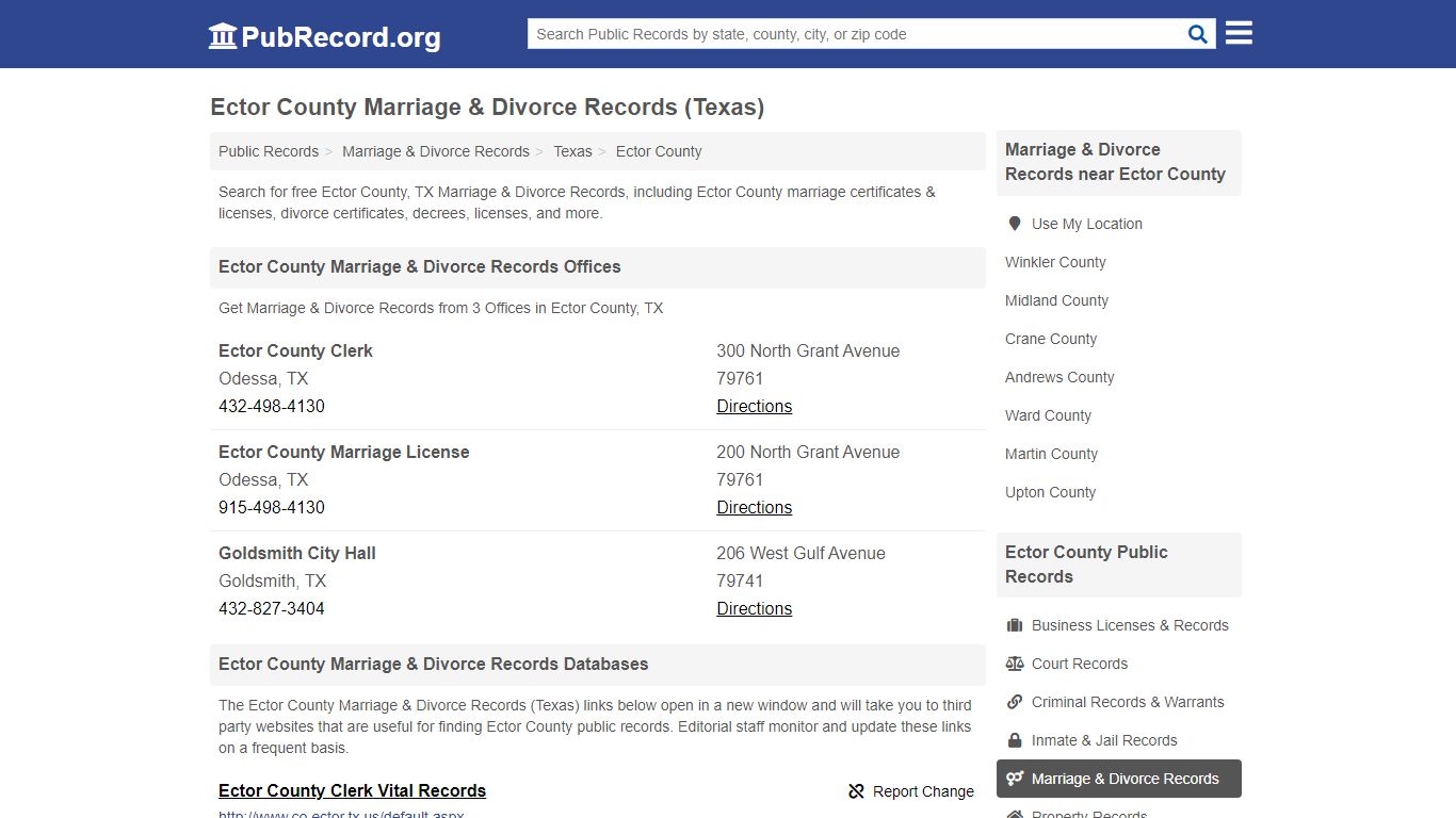 Ector County Marriage & Divorce Records (Texas)