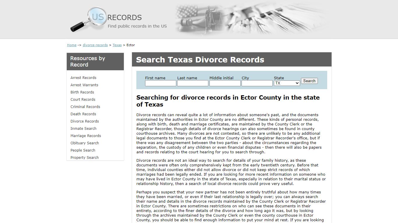Search Divorce Records Ector Texas | US Records